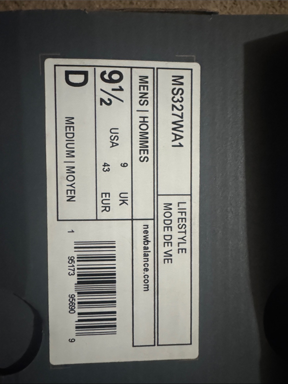 New Balance Gray and White Shoe Box Label